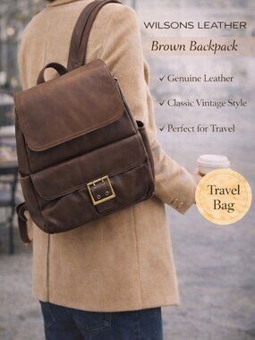 Wilsons Leather Brown Backpack Vintage Buckle Travel Bag Classic Y2k Everyday